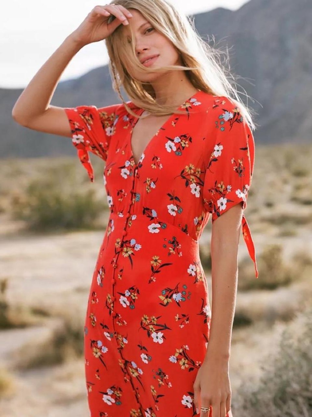 Maeve by Anthropologie Eudora Dress in Red/Orange Floral